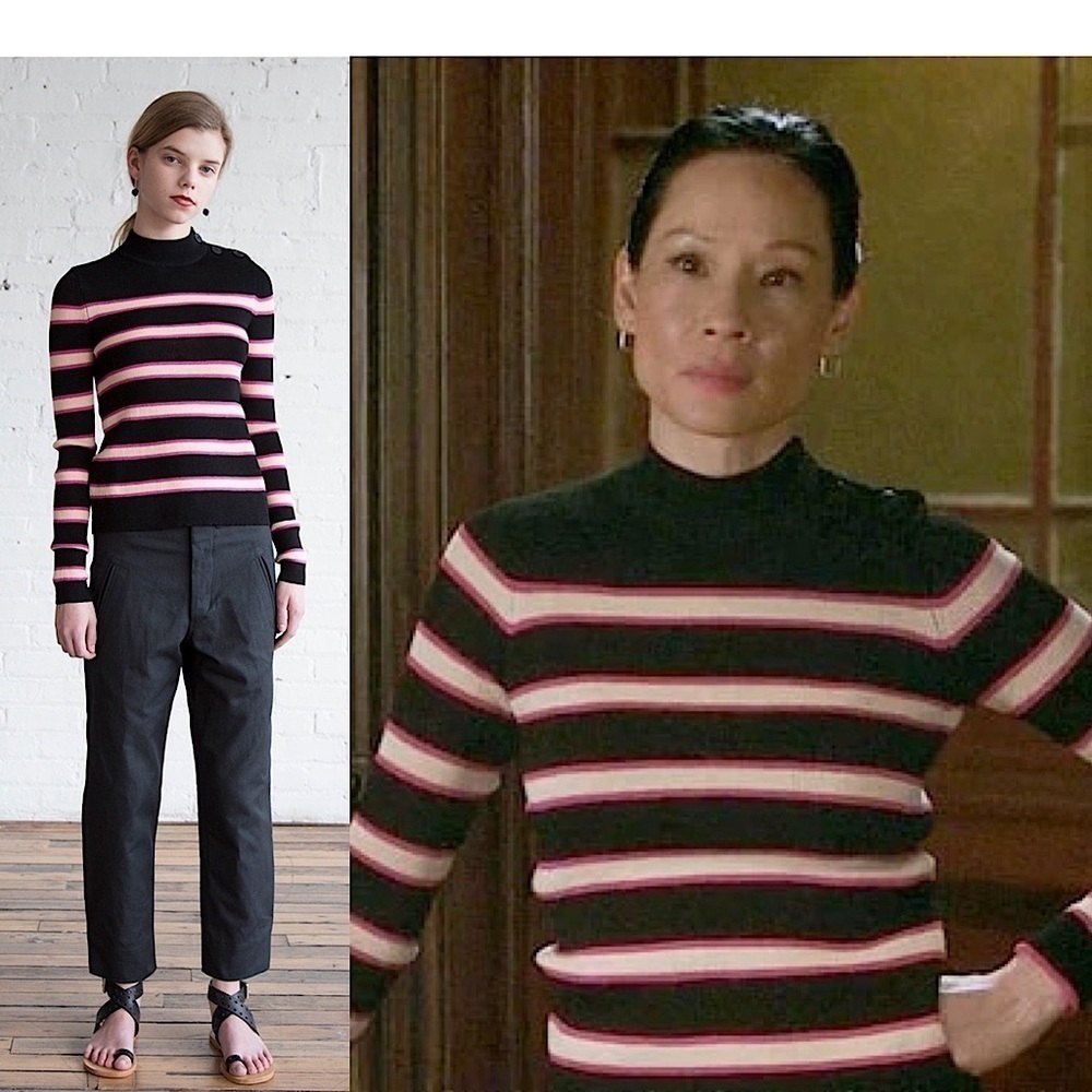 NEW ISABEL‎ MARANT Knit Stripe Mockneck Shoulder Button Slim Pullover Sweater XS